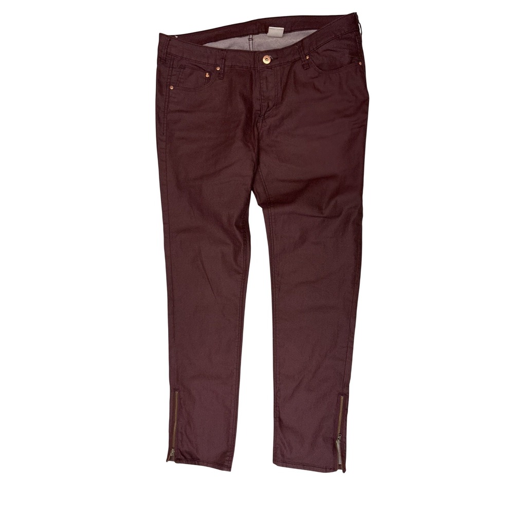 HM Denim Mens Skinny Low Waist Ankle Burgundy Maroon Zipper Hem Jeans 33